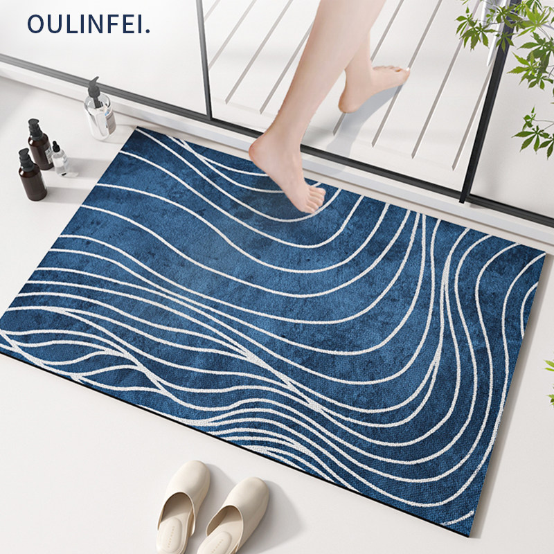 现代简约蓝色浴室地垫硅藻泥吸水速干脚垫防滑防摔家用卫生间地毯