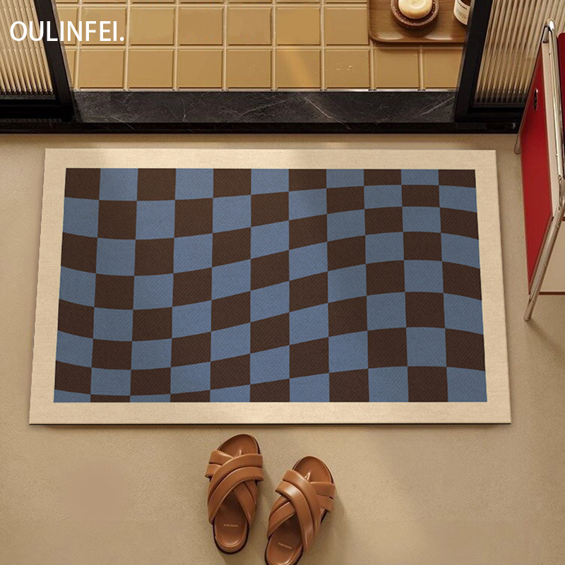 简约现代蓝色浴室地垫硅藻泥洗澡卫生间脚垫吸水速干防滑新款地毯