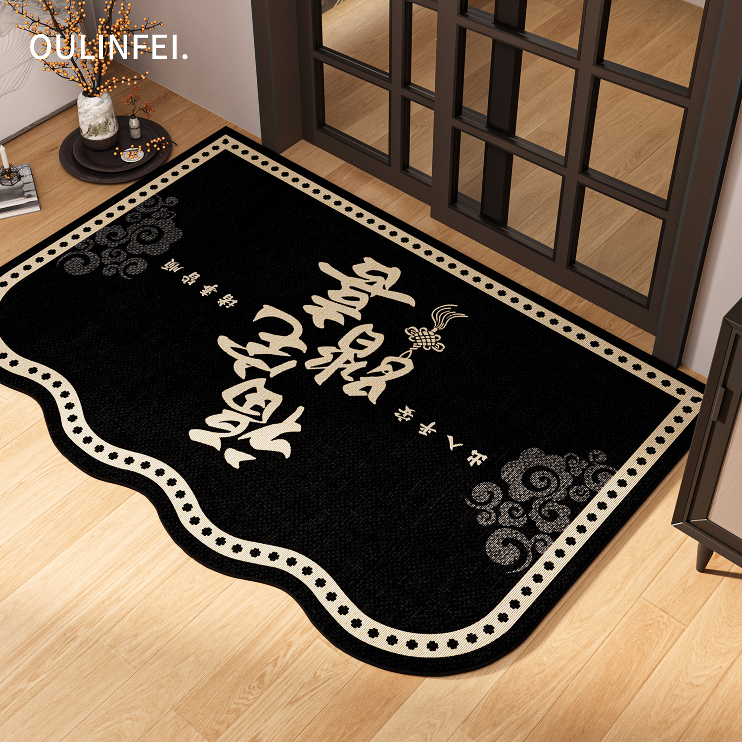 黑色入户门地垫新中式玄关门垫子
