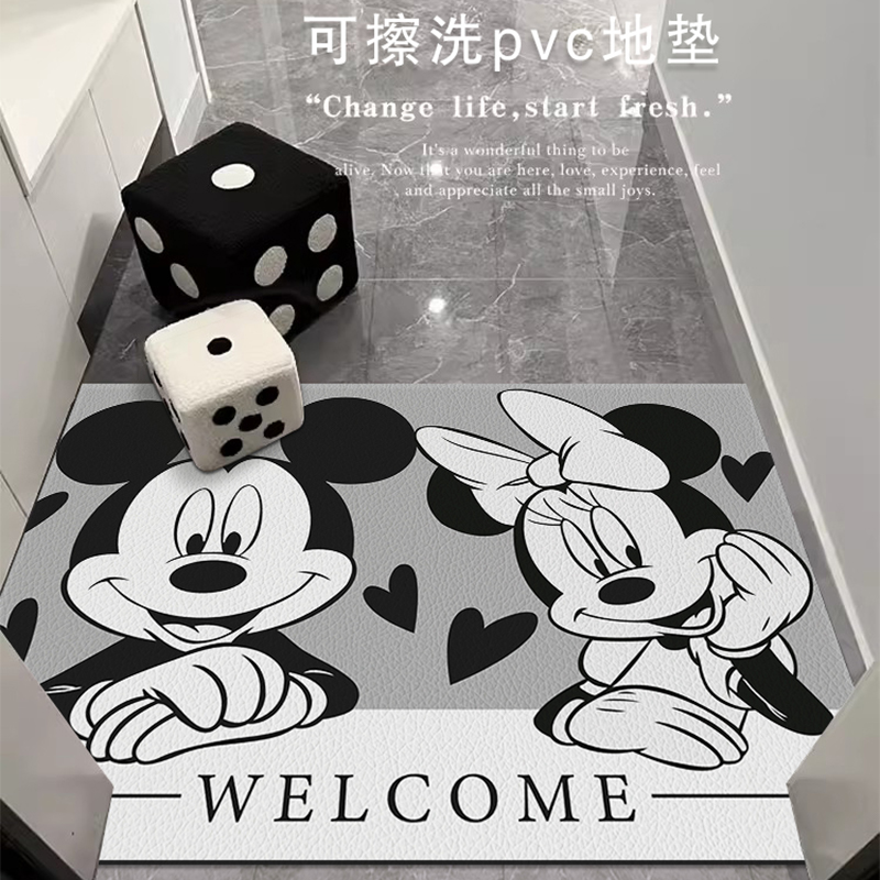 家用米奇入户门地垫pvc可擦免洗玄关进门垫子大门口蹭脚地毯耐脏