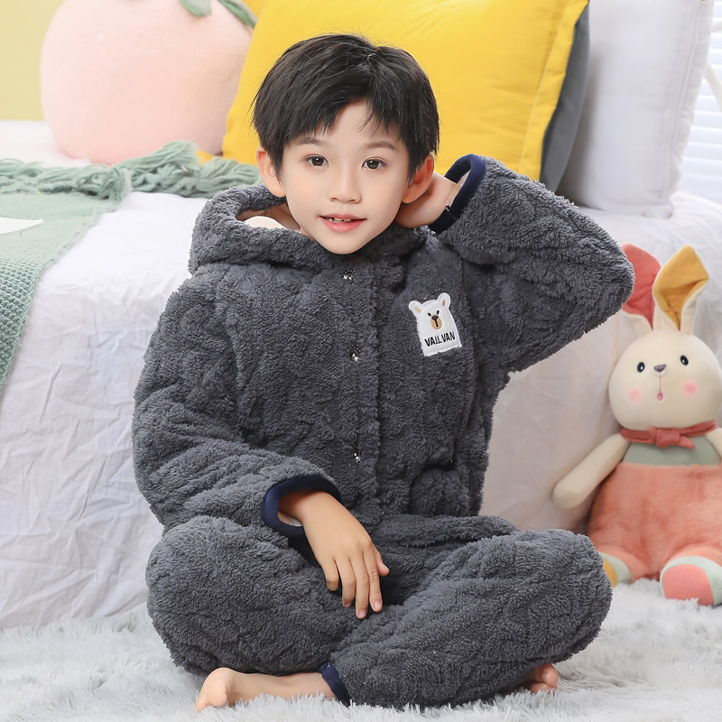 冬季儿童睡衣夹棉加绒加厚男孩
