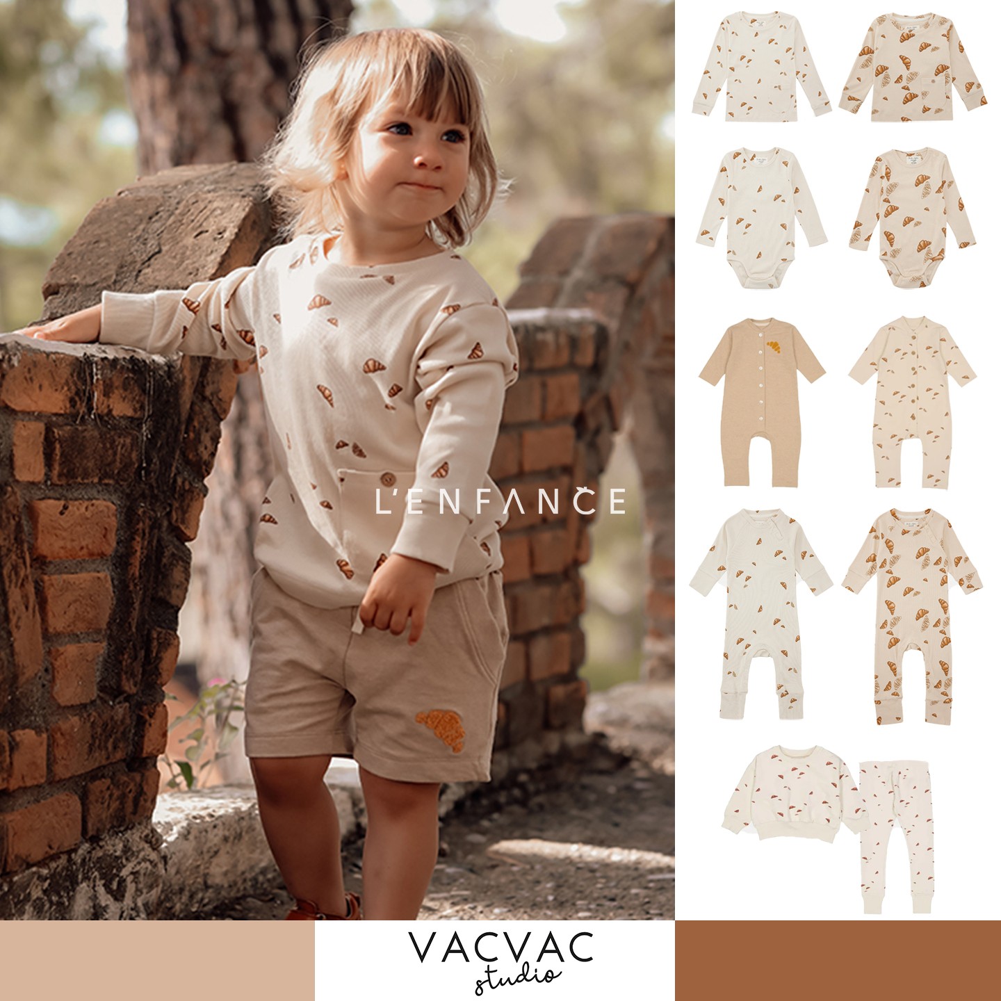 ■LENFANCE 现货 VACVAC 经典婴童亲肤牛角包长袖包屁连体衣上衣