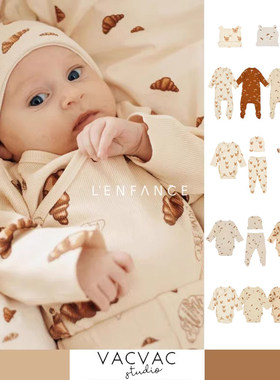 ■LENFANCE 现货 VACVAC 25AW 新生儿有机棉牛角包胎帽斜襟包屁衣