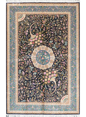 天匠手工真丝地毯蓝色波斯地毯别墅高端地毯卧室书房180x270cm