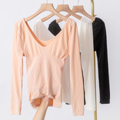 隐形美体打底衫 超低领大领口冬季 修身 保暖内衣女性感低胸长袖 薄款