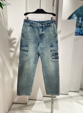 25春夏新款 Cavalli CLASS男装专柜潮直筒牛仔裤蓝色休闲