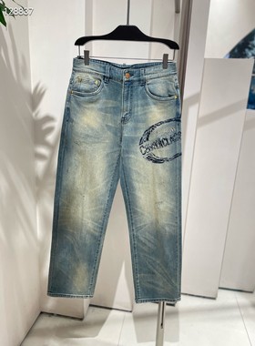 25春夏新款 Cavalli CLASS男装字母刺绣蓝色直筒牛仔裤 阔腿裤