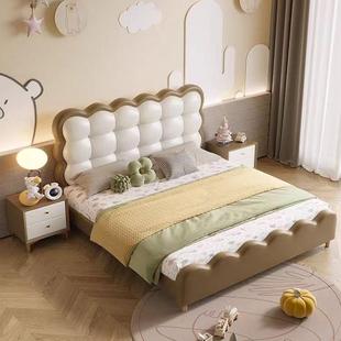 小户型简约男孩单人床女孩公主床卧室儿童床1.35米床美式 皮艺床