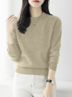 春季2025新款半高圆领宽松长袖针织打底衫女装高级慵懒风加厚毛衣