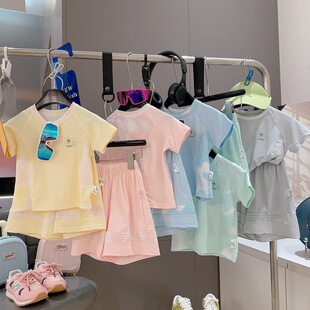 儿童衣服夏季速干运动套装男女童凉感短袖短裤两件套运动套装涤纶