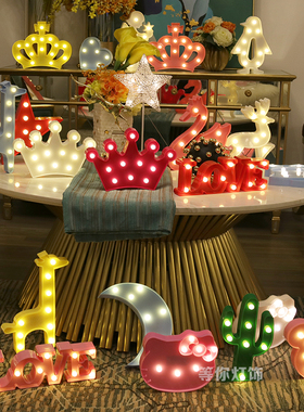 发光数字字母灯牌周岁儿童生日快乐LED灯装饰灯场景布置灯饰爱心