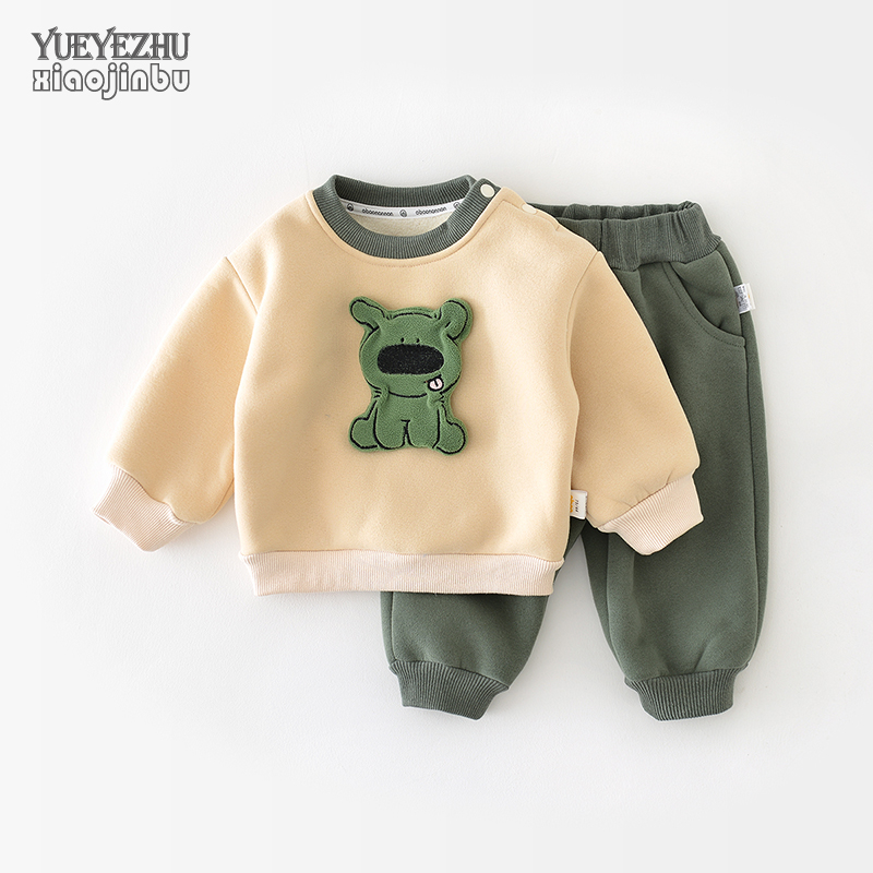 男宝宝卫衣套装深秋季加绒韩版卡通可爱两件套婴幼儿分体上衣裤子