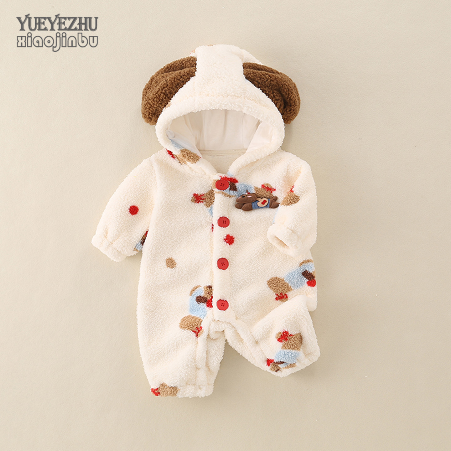 婴儿加绒连体衣秋冬宝宝衣服初冬卡通可爱连帽外套珊瑚绒哈衣外出