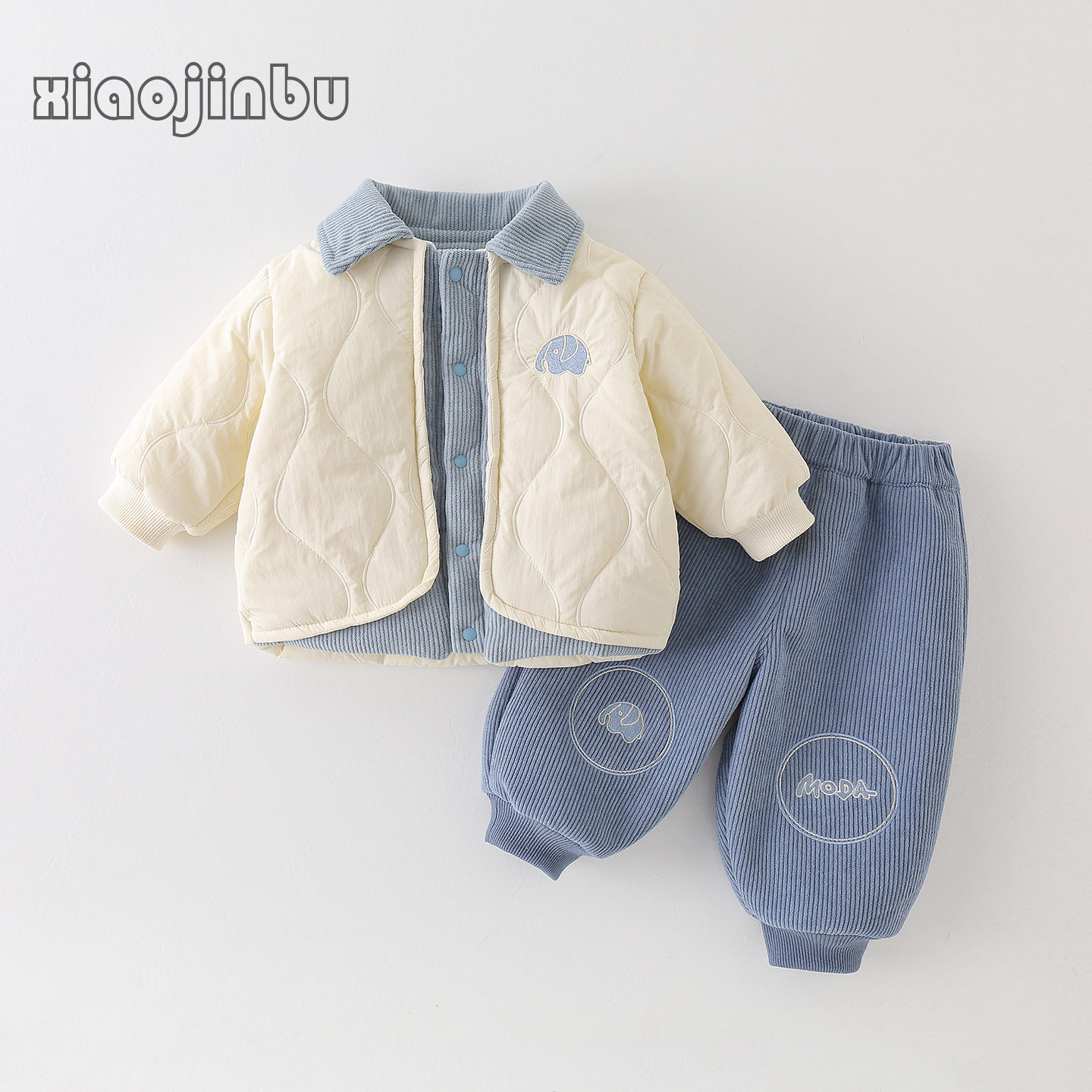 儿童韩版夹棉加绒套装秋冬男宝宝保暖衣服冬装休闲帅气小童两件套