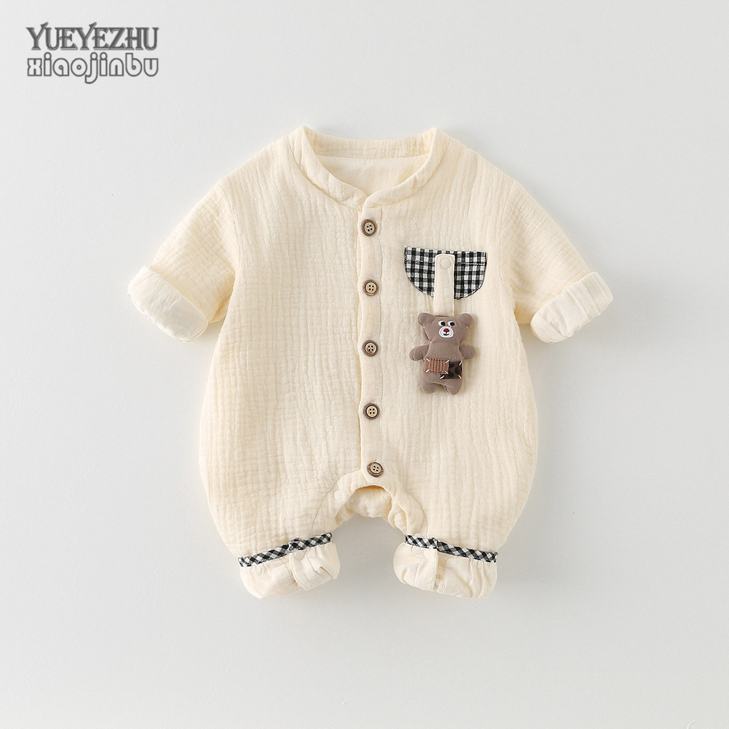 婴儿棉纱连体衣春装初生宝宝衣服春秋韩版卡通洋气新生儿哈衣爬服