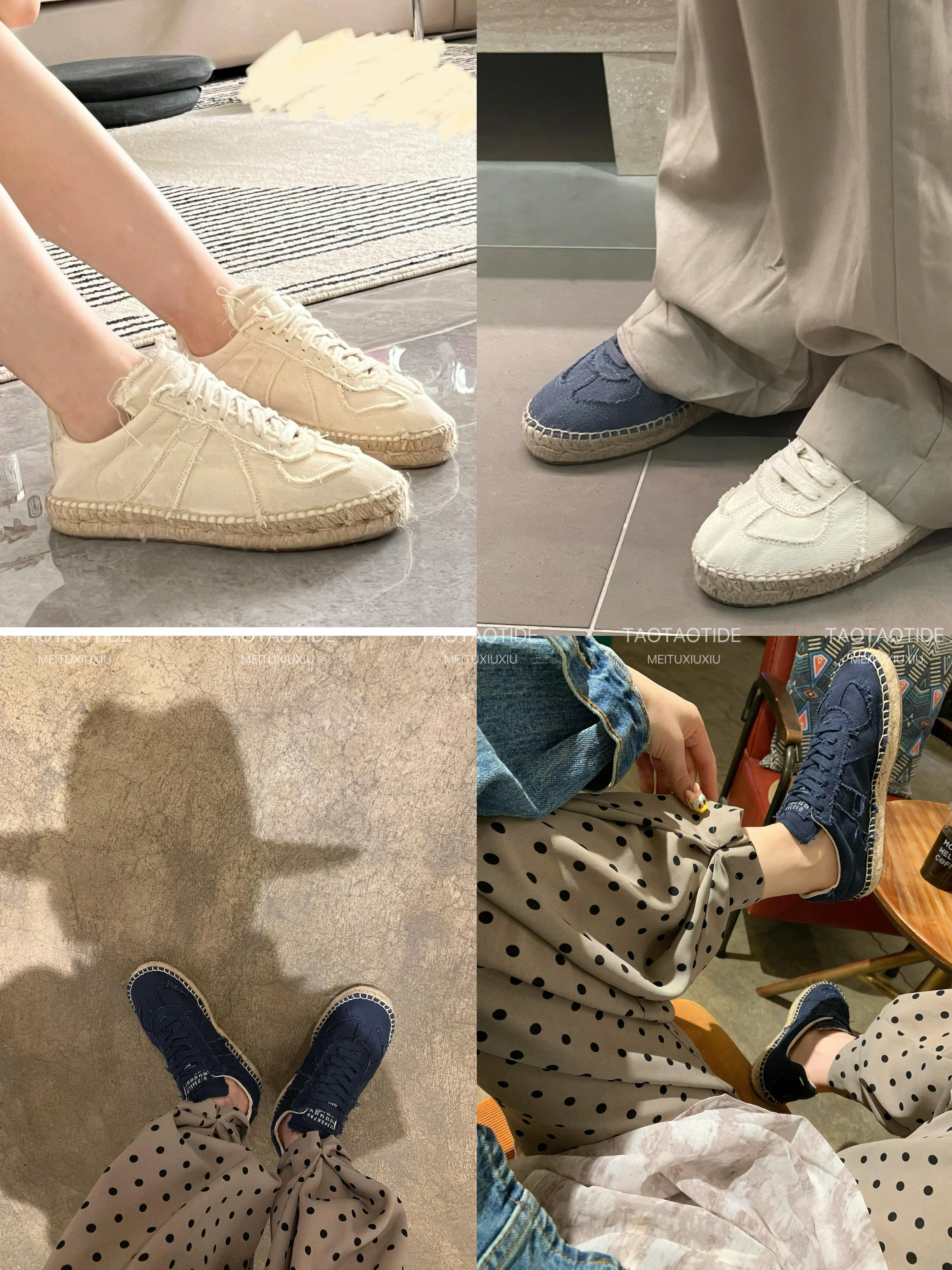 日系慵懒毛边帆布鞋女手工麻绳草德训鞋