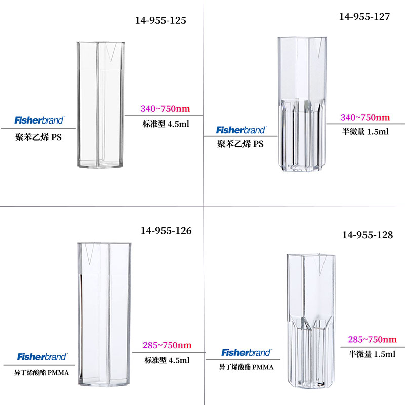 Fisher一次性塑料比色皿4.5ml半微量1.5ml两面四面透光100只进口