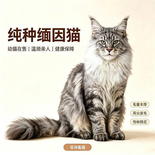 缅因猫幼猫纯种银虎斑俄罗斯巨型纯白烟灰缅因纯黑棕虎缅因宠物猫