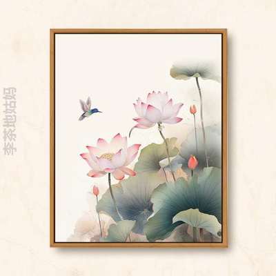 国画油画数字手绘丙烯画手工填充高级感风油]彩画荷花diy填色中国