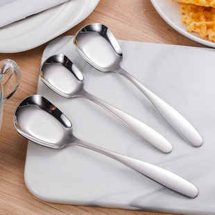 304不锈钢方头勺子家用大号分菜勺吃饭喝汤匙调羹酸奶甜品西瓜勺