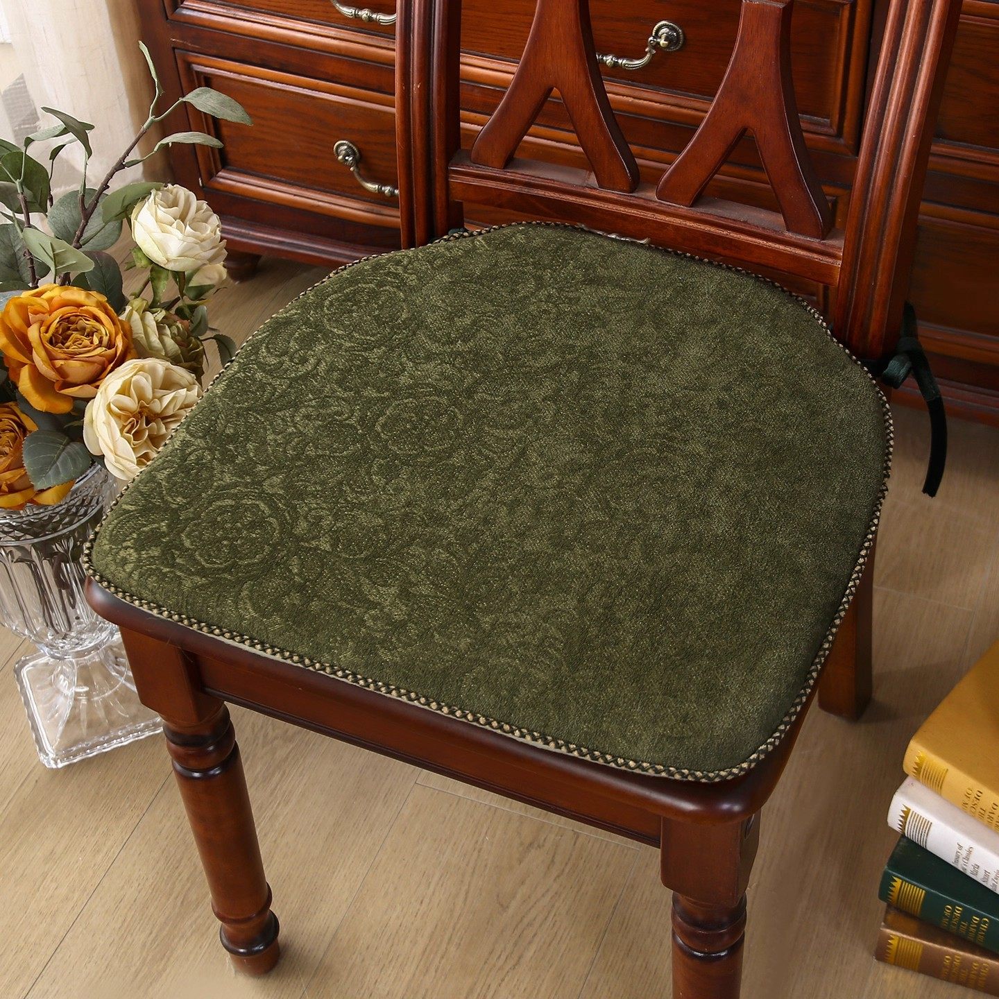 马蹄形加厚海绵垫美式复古实木椅子坐垫欧式高档奢华餐椅垫四季款