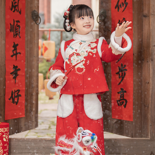 西子问 子拜年服套装 儿童汉服女童唐装 超仙可爱上衣裤 安禧 冬款