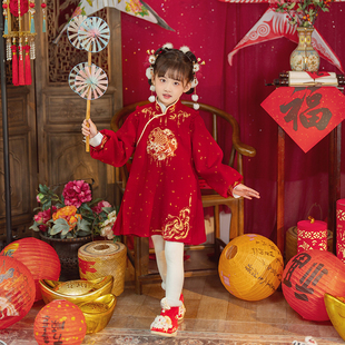 【西子问】女童拜年服2024冬装新中式旗袍儿童汉服国风连衣裙祝鱼