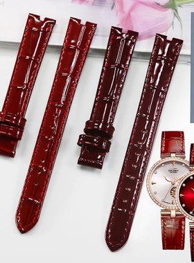 酒红色真皮表带代用古尊手表女18K金小天鹅6823L表带腕带14mm凹口