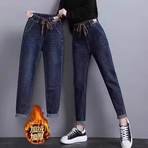 高腰老爹牛仔裤女显瘦宽松2025春秋新款大码胖MM萝卜哈伦弹力裤子