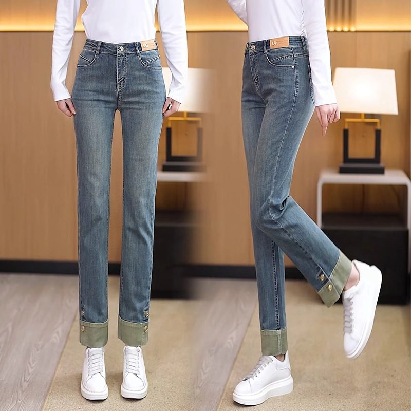 牛仔烟管裤女2025年春秋季新款高腰复古小个子显瘦弹力修身直筒裤,女装/女士精品,牛仔裤,淘宝优惠券,粉丝福利购,淘宝优惠卷