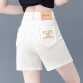 高腰显瘦宽松a字外穿四分热裤 刺绣牛仔短裤 新款 2025年夏季 女薄款