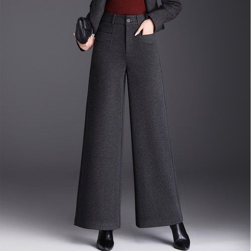羊毛呢阔腿裤女秋冬季裤子2025新款超好看高腰宽松休闲裤妈妈女裤