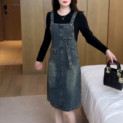 时尚牛仔背带裙女2025春季新款洋气显瘦小个子休闲假两件连衣裙子
