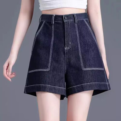 a字牛仔短裤女夏季薄款2025新款女士欧货高腰设计感阔腿宽松热裤