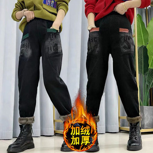加绒加厚牛仔裤2025秋冬新款爆款洋气高腰广州新塘哈伦老爹牡丹裤
