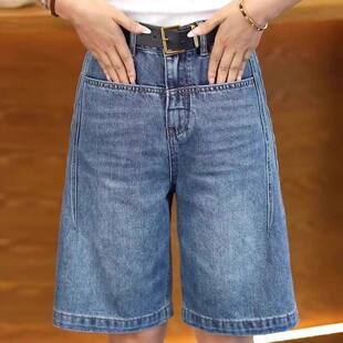 女薄款 高腰宽松外穿直筒短裤 2026年新款 阔腿中裤 夏季 五分牛仔裤