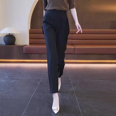 遮肚子哈伦裤女2026新款侧拉链西裤高腰裤子春秋职业女裤夏季薄款