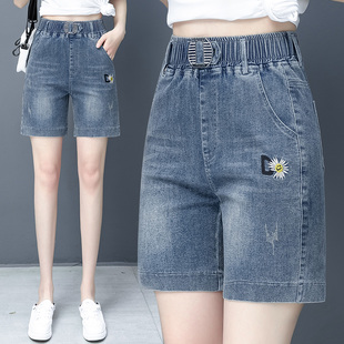 2025年新款 薄款 高腰大码 宽松5分中裤 子 牛仔短裤 阔腿五分裤 女夏季
