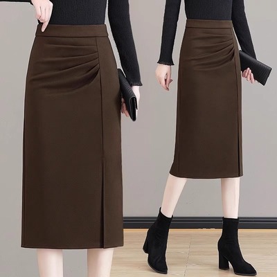 咖色毛呢半身裙女2024新款