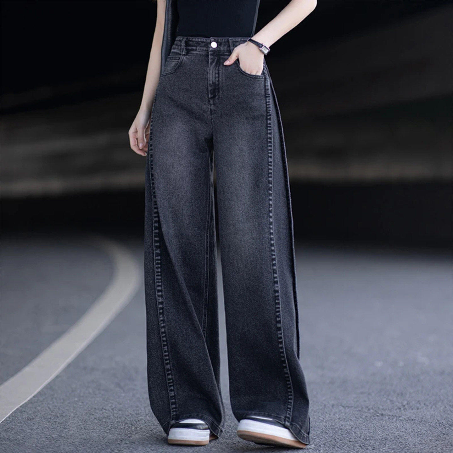 美式牛仔裤女2026新款春秋裤子女款宽松显瘦直筒裤复古弯刀阔腿裤