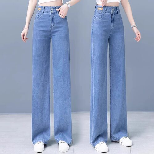 天丝牛仔裤女夏季薄款2026年新款春秋垂感宽松直筒阔腿拖地冰丝裤