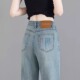 女2025年春夏季 直筒裤 新款 刺绣小个子窄版 高腰时尚 浅色牛仔阔腿裤