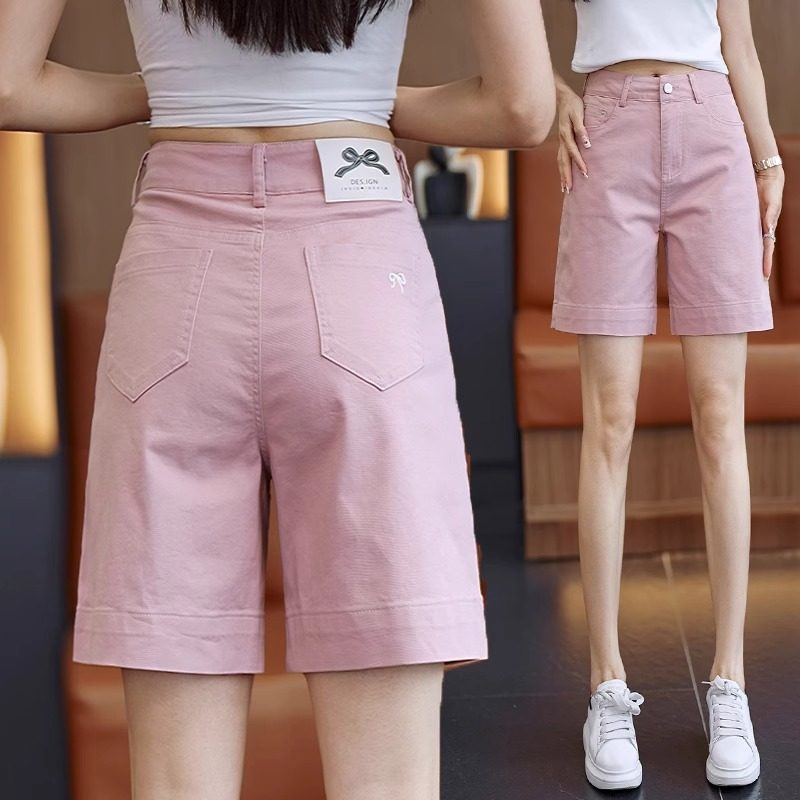 粉色纯棉五分裤女2025新款夏季薄款高腰休闲直筒阔腿软牛仔短裤女,女装/女士精品,牛仔裤,淘宝优惠券,粉丝福利购,淘宝优惠卷
