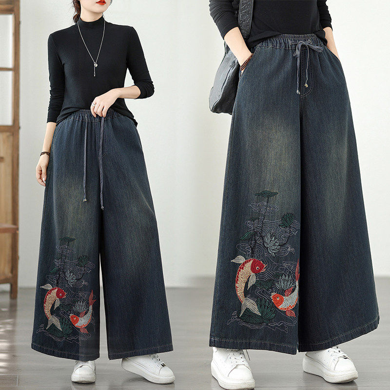 牛仔裤女绣花2026秋装新款复古民族风宽松休闲裙裤高腰九分阔腿裤,女装/女士精品,牛仔裤,淘宝优惠券,粉丝福利购,淘宝优惠卷