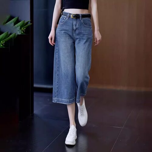 七分阔腿牛仔裤子女夏季2026浅色水洗宽松小个子百搭休闲垂感中裤