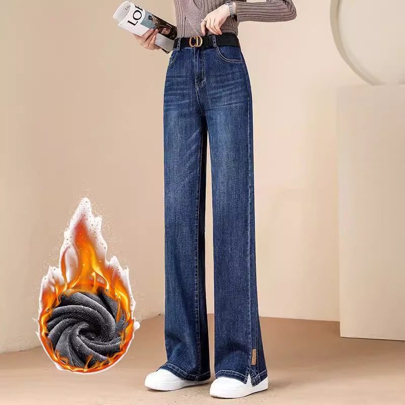 2025年冬季显瘦开叉阔腿裤广州新塘发货牛仔裤女垂感直筒郑州女裤