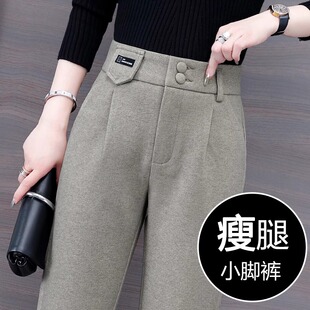 加绒毛呢裤女春秋2025新款韩版直筒小脚宽松加厚哈伦裤显瘦西装裤