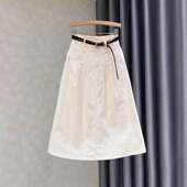 米白色牛仔半身裙女夏季 新款 休闲百搭减龄显瘦高腰a字伞裙长裙潮