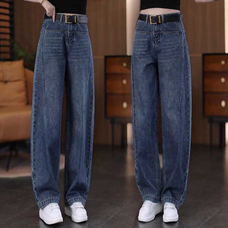 复古蓝牛仔弯刀裤女2025新款秋季高腰显瘦镰刀裤窄版阔腿裤长裤子