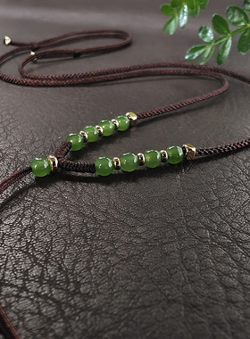 高货女款编织挂绳和田绿玉黄金翡翠佛公吊坠项链绳可调节细锁骨链